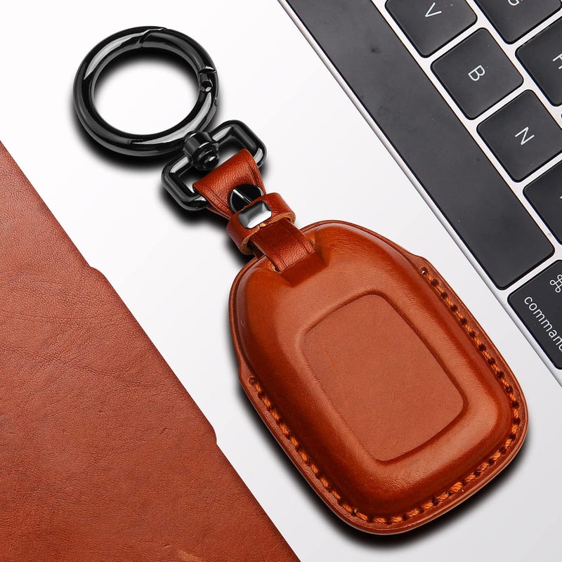 Tukellen Compatible with Chevrolet Leather Key Fob Cover with Keychain,fit 2015-2020 Tahoe Suburban GMC Yukon Smart Remote Key Shell, Genuine Leather for Chevy Key case(6 Buttons)-Brown - Image 5