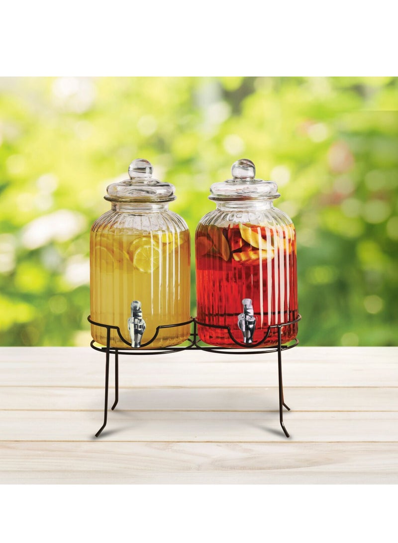 3-Piece Set Contemporary Design Glass Dispenser Carafe and Base Clear 