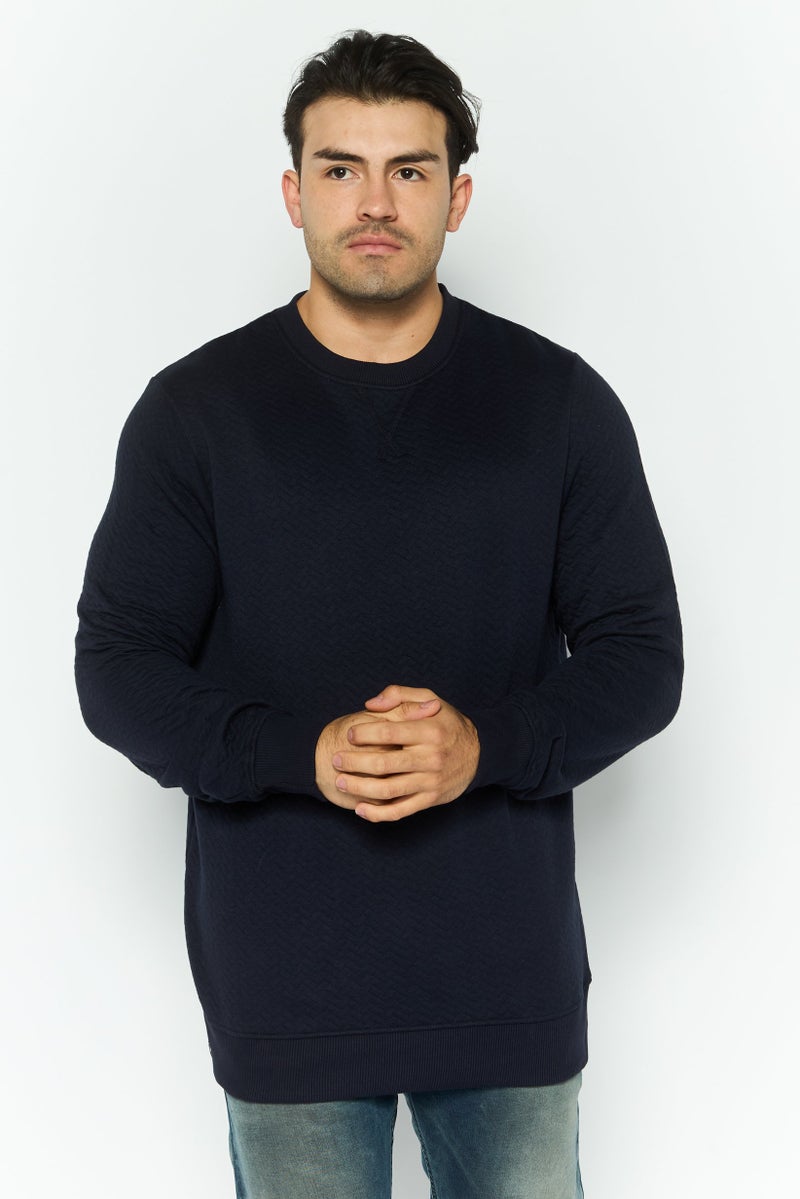 Threadbare Men Crew Neck Long Sleeve Textured Sweatshirt, Navy - Image 1