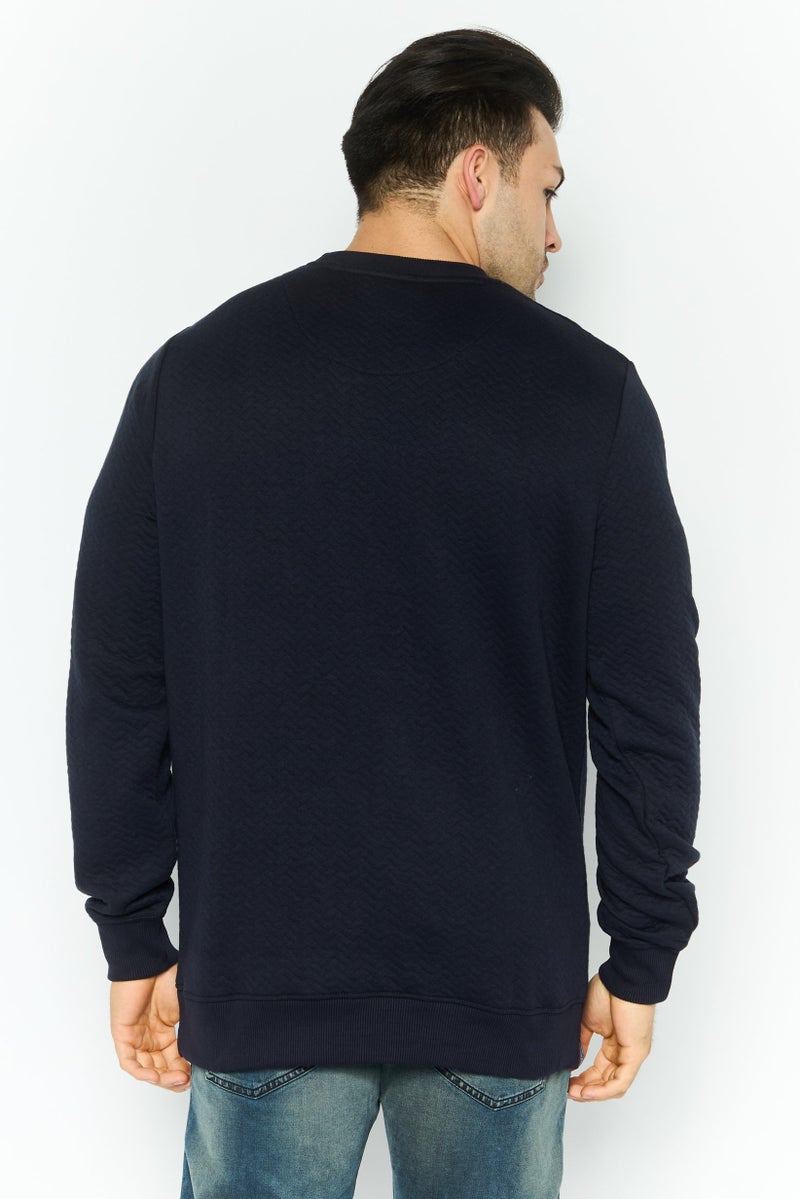 Threadbare Men Crew Neck Long Sleeve Textured Sweatshirt, Navy - Image 4