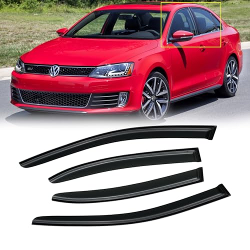 CMVT Auto Window Visors for Volkswagen VW Jetta 20112018 Rain Guards Shields Vent Deflector Shade Wind Dark Smoke 2012 2013 2014 2015 2016 2017 12 13 14 15 16 17 18 TapeOn4 PCS - Image 1