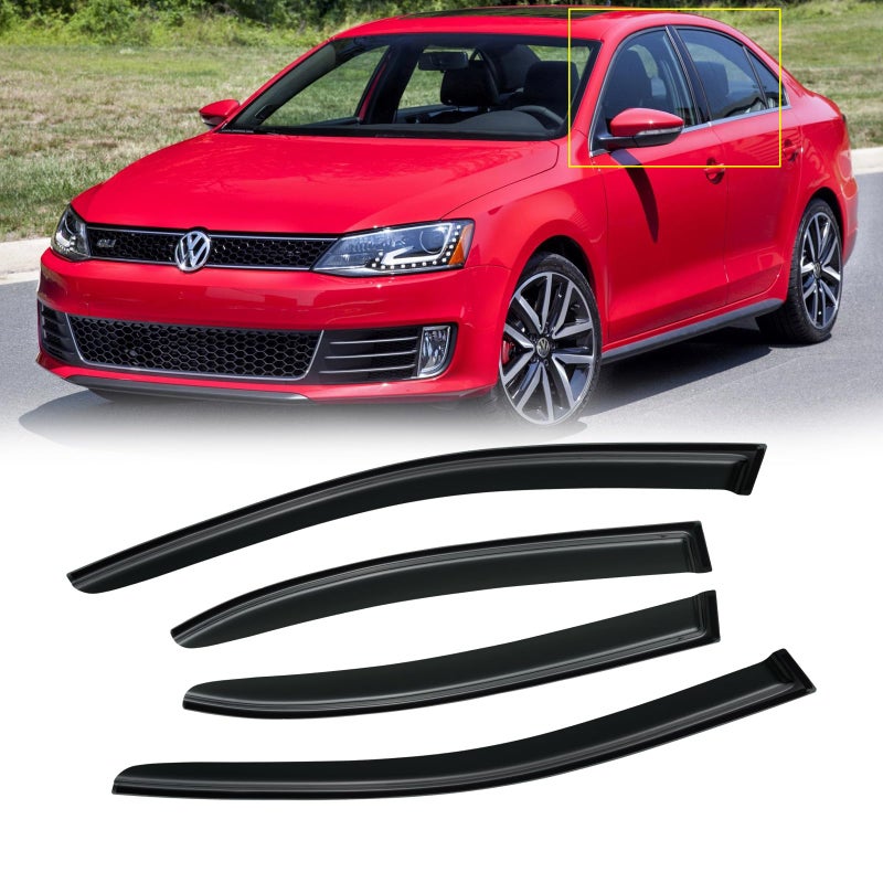 CMVT Auto Window Visors for Volkswagen VW Jetta 20112018 Rain Guards Shields Vent Deflector Shade Wind Dark Smoke 2012 2013 2014 2015 2016 2017 12 13 14 15 16 17 18 TapeOn4 PCS - Image 3
