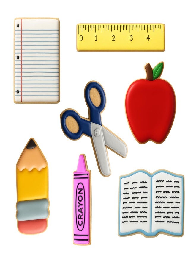 Foose Brand Back To School Teacher Appreciation Cookie Cutter 7 Pc Set -School Book, Ruler, Crayon, Scissors, Rectangle, apple, and pencil Cookie Cutters Hand Made in the USA from Tin Plated Steel - Image 3