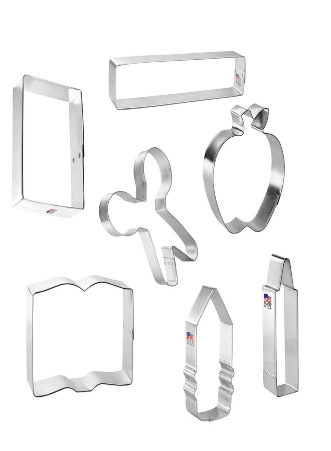 Foose Brand Back To School Teacher Appreciation Cookie Cutter 7 Pc Set -School Book, Ruler, Crayon, Scissors, Rectangle, apple, and pencil Cookie Cutters Hand Made in the USA from Tin Plated Steel - Image 4