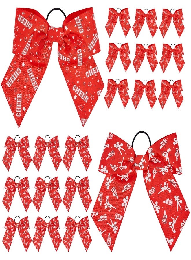 Okuna Outpost 20-Pack 8 Inch Cheer Bows for Cheerleaders - Elastic Ponytail Holders for Women and Girls, Large Bulk Polyester Hair Ribbons for Softball, Volleyball, and Gymnastics (2 Designs, Red) - Image 1