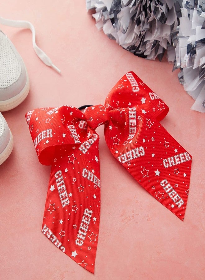 Okuna Outpost 20-Pack 8 Inch Cheer Bows for Cheerleaders - Elastic Ponytail Holders for Women and Girls, Large Bulk Polyester Hair Ribbons for Softball, Volleyball, and Gymnastics (2 Designs, Red) - Image 2