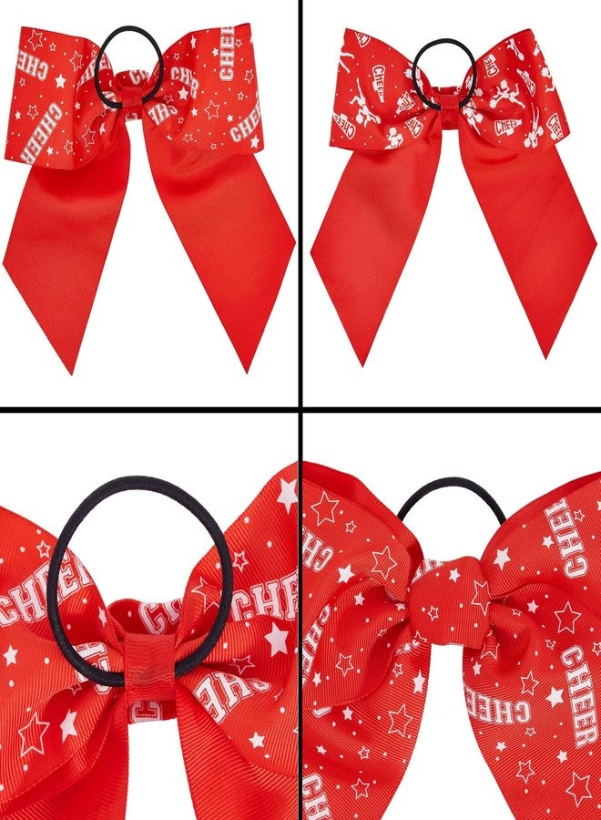 Okuna Outpost 20-Pack 8 Inch Cheer Bows for Cheerleaders - Elastic Ponytail Holders for Women and Girls, Large Bulk Polyester Hair Ribbons for Softball, Volleyball, and Gymnastics (2 Designs, Red) - Image 4