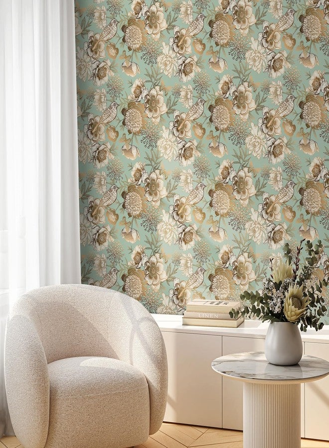 Decotalk ورق جدران مزخرف بنقشة زهور من Decotalk قابل للإزالة، مقاس 17.5 × 354 بوصة، مناسب لغرفة النوم والحمام، ورق جدران مزخرف بنقشة زهور عتيقة باللونين الأخضر والذهبي، ورق اتصال مزخرف بنقشة زهور - Image 2