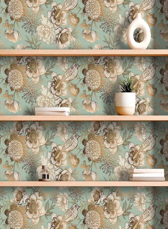Decotalk ورق جدران مزخرف بنقشة زهور من Decotalk قابل للإزالة، مقاس 17.5 × 354 بوصة، مناسب لغرفة النوم والحمام، ورق جدران مزخرف بنقشة زهور عتيقة باللونين الأخضر والذهبي، ورق اتصال مزخرف بنقشة زهور - Image 5