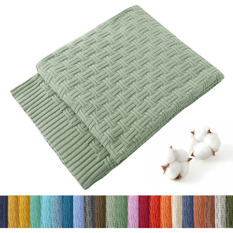 TREELY 100 Cotton Knitted Throw Blanket Couch Cover Blanket31 x 40 Inches Light Sage Green