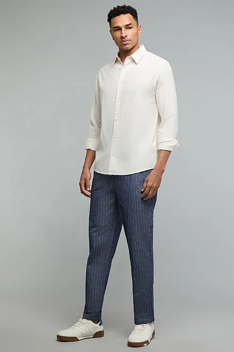 أر أند بي Striped Tapered Fit Pants with Drawstring Waist