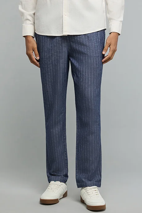 أر أند بي Striped Tapered Fit Pants with Drawstring Waist