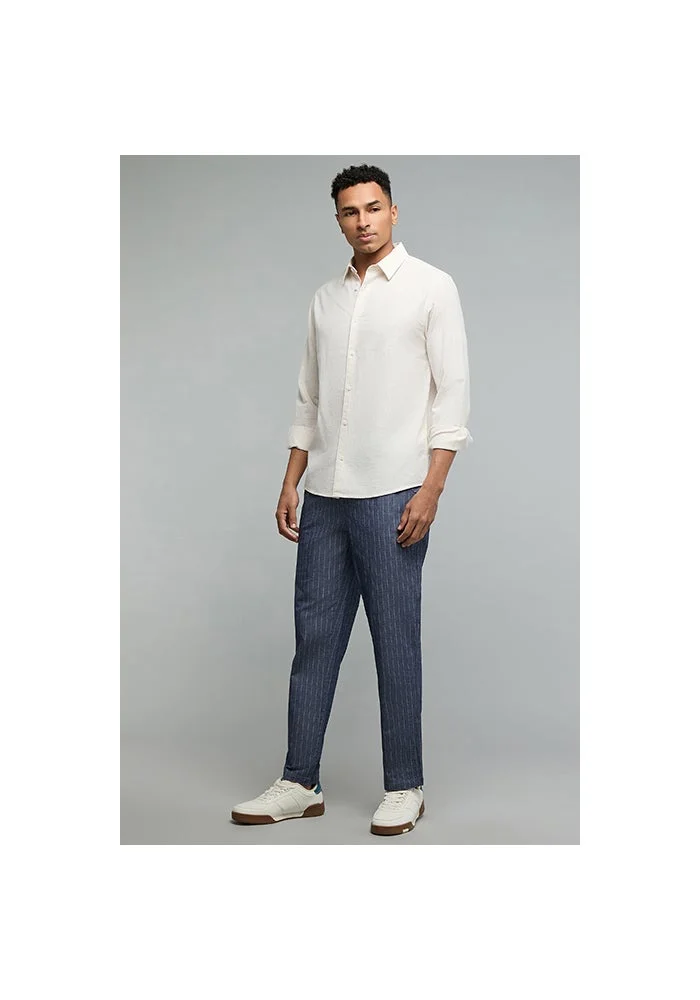 أر أند بي Striped Tapered Fit Pants with Drawstring Waist