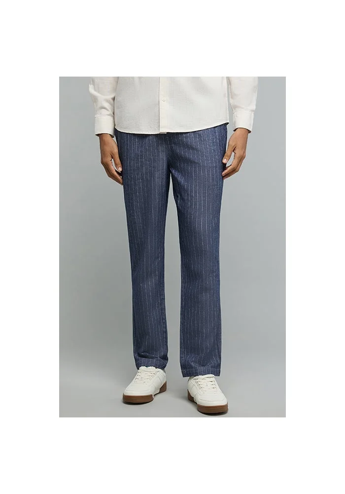 أر أند بي Striped Tapered Fit Pants with Drawstring Waist