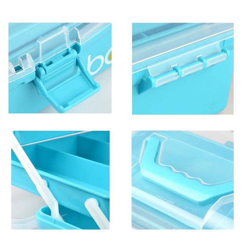 Touchcart Touchcart 3Layer Toolbox with Tray 132 Inch Plastic Portable Tool Case Students Drawing Tool Box for Tool Art Craft Storage Tool Organizers Folding Storage Box for Children Kids Blue  - Image 3