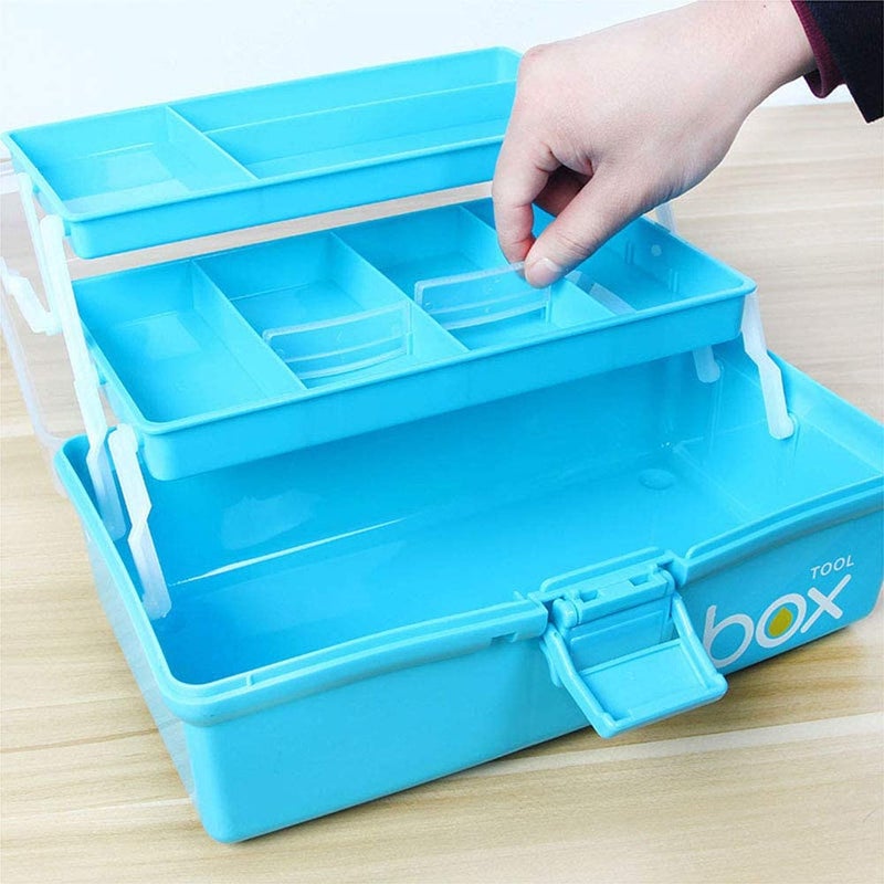 Touchcart Touchcart 3Layer Toolbox with Tray 132 Inch Plastic Portable Tool Case Students Drawing Tool Box for Tool Art Craft Storage Tool Organizers Folding Storage Box for Children Kids Blue  - Image 1