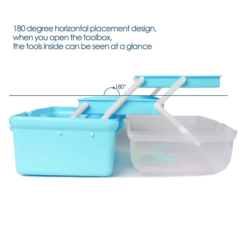 Touchcart Touchcart 3Layer Toolbox with Tray 132 Inch Plastic Portable Tool Case Students Drawing Tool Box for Tool Art Craft Storage Tool Organizers Folding Storage Box for Children Kids Blue  - Image 2