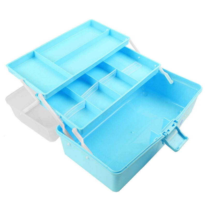Touchcart Touchcart 3Layer Toolbox with Tray 132 Inch Plastic Portable Tool Case Students Drawing Tool Box for Tool Art Craft Storage Tool Organizers Folding Storage Box for Children Kids Blue  - Image 4