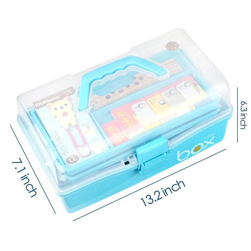 Touchcart Touchcart 3Layer Toolbox with Tray 132 Inch Plastic Portable Tool Case Students Drawing Tool Box for Tool Art Craft Storage Tool Organizers Folding Storage Box for Children Kids Blue  - Image 5