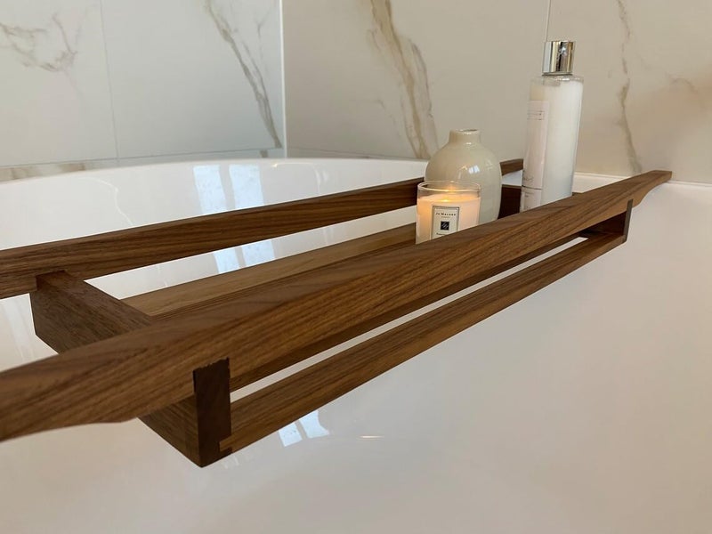 RuPS Premium Bathtub TrayBath Caddy for Bathroom Bath ShelfTable for Poll Spa House Modern Light Weight Solid Wood Bath Caddy Dark Brown - Image 1