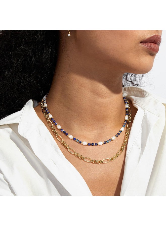 KissYan Beaded Gemstone Choker Necklace For Women Colorful Boho Bead Necklace Natural Stone Freshwater Pearl Beach Necklace 14K Gold Plated Summer Handmade Jewelry(41G3) - Image 4