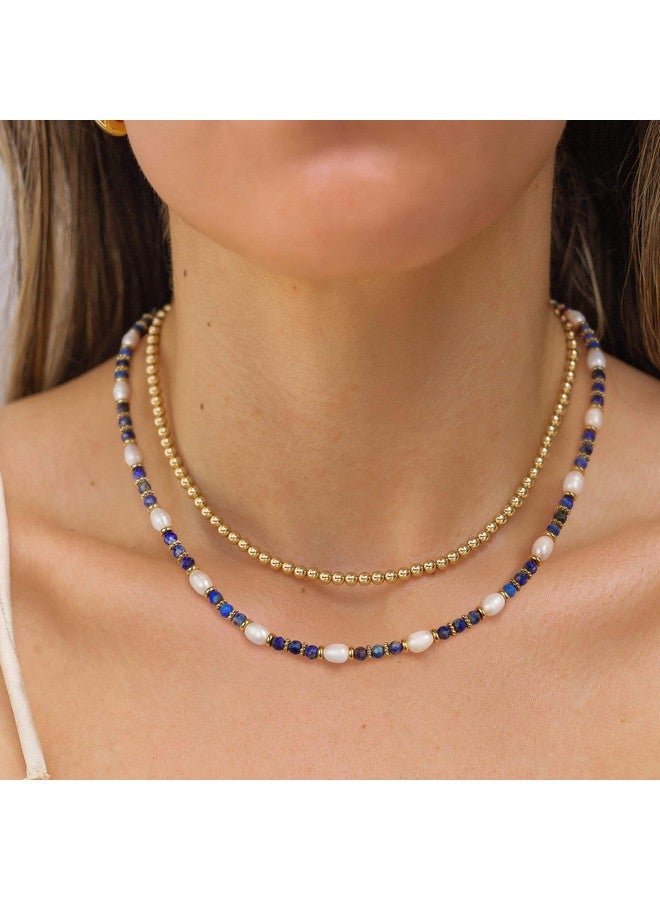 KissYan Beaded Gemstone Choker Necklace For Women Colorful Boho Bead Necklace Natural Stone Freshwater Pearl Beach Necklace 14K Gold Plated Summer Handmade Jewelry(41G3) - Image 3