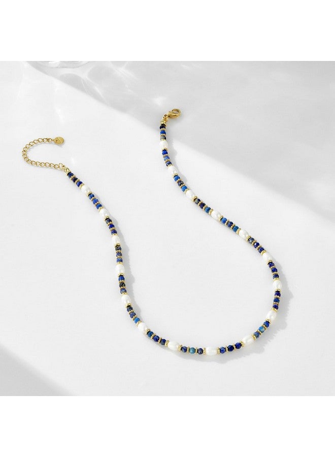 KissYan Beaded Gemstone Choker Necklace For Women Colorful Boho Bead Necklace Natural Stone Freshwater Pearl Beach Necklace 14K Gold Plated Summer Handmade Jewelry(41G3) - Image 5