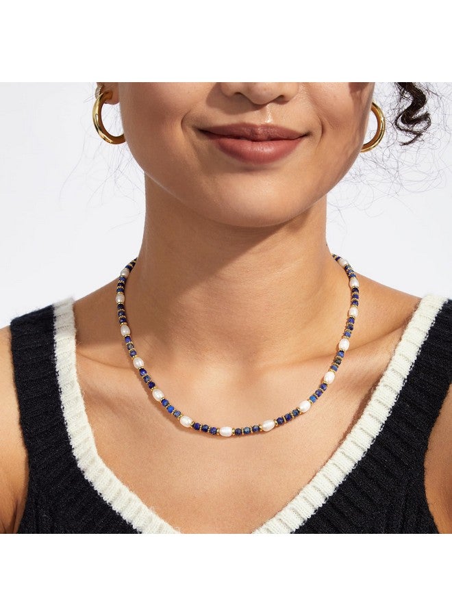 KissYan Beaded Gemstone Choker Necklace For Women Colorful Boho Bead Necklace Natural Stone Freshwater Pearl Beach Necklace 14K Gold Plated Summer Handmade Jewelry(41G3) - Image 2