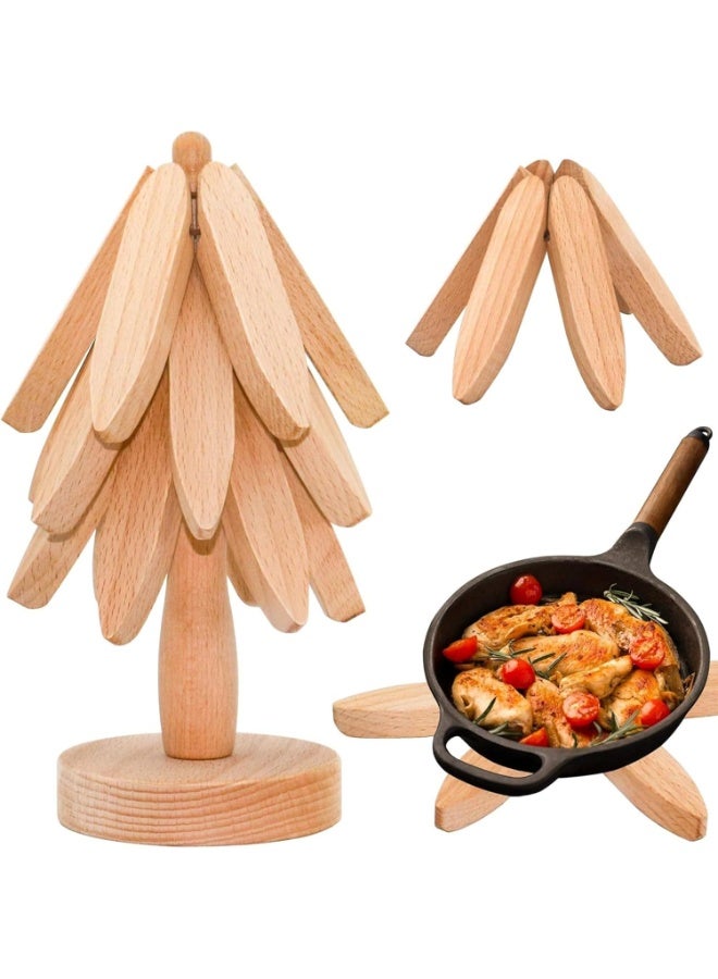 فالمر حوامل خشبية للاطباق الساخنة، مجموعة حوامل على شكل شجرة الكريسماس ووسادات ساخنة، قواعد اكواب خشبية للاواني الساخنة والمقالي، مجموعة قواعد اكواب خشبية للمطبخ وديكور العطلات - Image 1