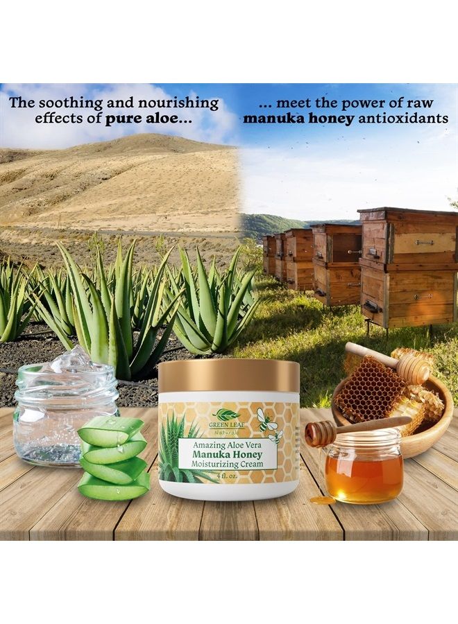 Green Leaf Naturals Manuka Honey Moisturizing Cream (4oz) Moisturizing Lotion Treatment For Psoriasis Relief - Itchy, Dry Skin Rash Healing Ointment - Skin Soothing Moisturizer For Kids, Adults, Baby Ultra Strength Honey - Image 2