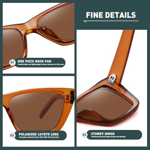 WOWSUN Narrow Small Vintage Polarized Cat Eye Sunglasses for Women - Image 3