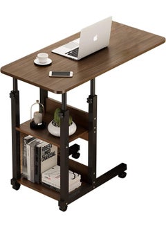 Side Table NAN C-Shaped, Metal Frame MDF Simple Tea for Hotel Famous and Famous Special-Shaped Table, White/Walnut Color