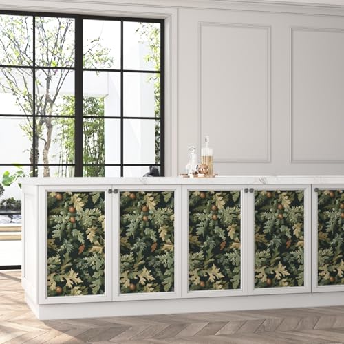 VOLEAAR Dark Green Forest Acorn Wallpaper, Casual Oak Leaves & Acorns Botanical Design Removable Wall Paper for Cubicle Bathroom Cabinet, Waterproof Contact Paper Mural Wall Art Decor 17.5In x 118In - Image 4