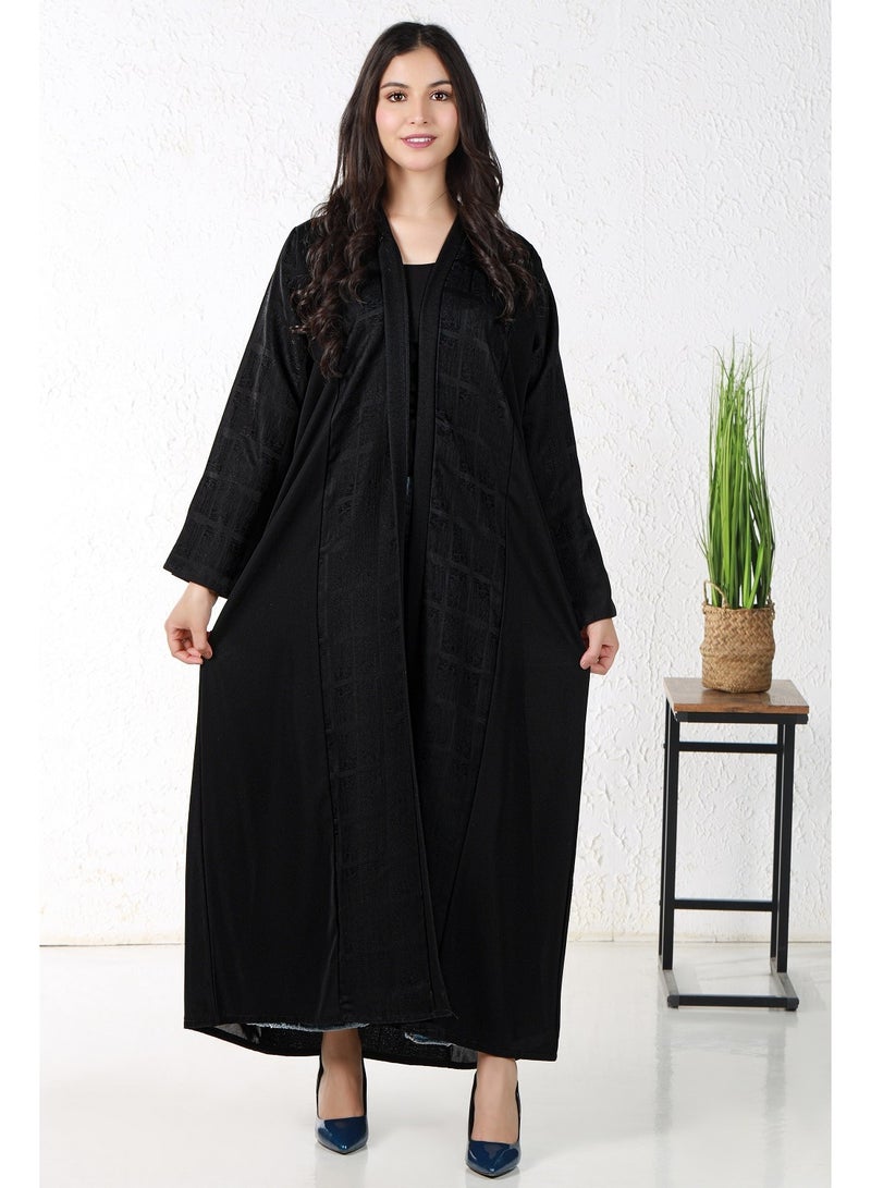 MyesuQ Black abaya with checkered fabric - Image 1
