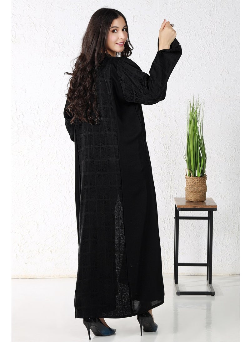 MyesuQ Black abaya with checkered fabric - Image 2