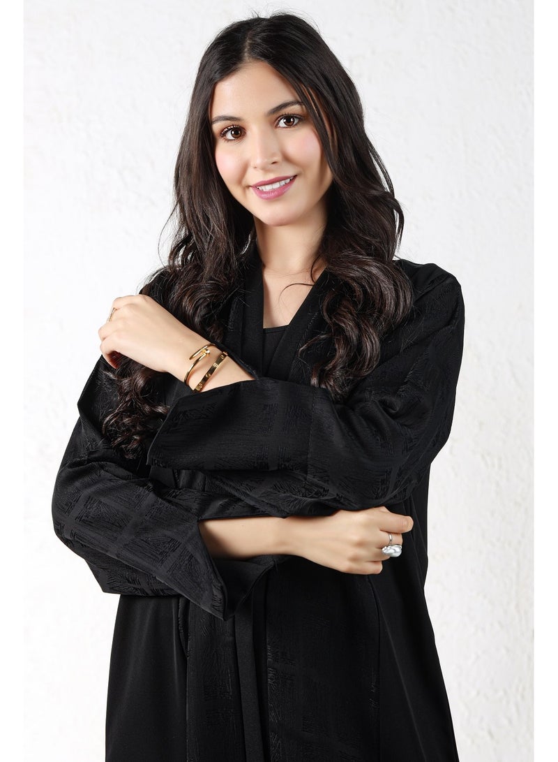 MyesuQ Black abaya with checkered fabric - Image 4