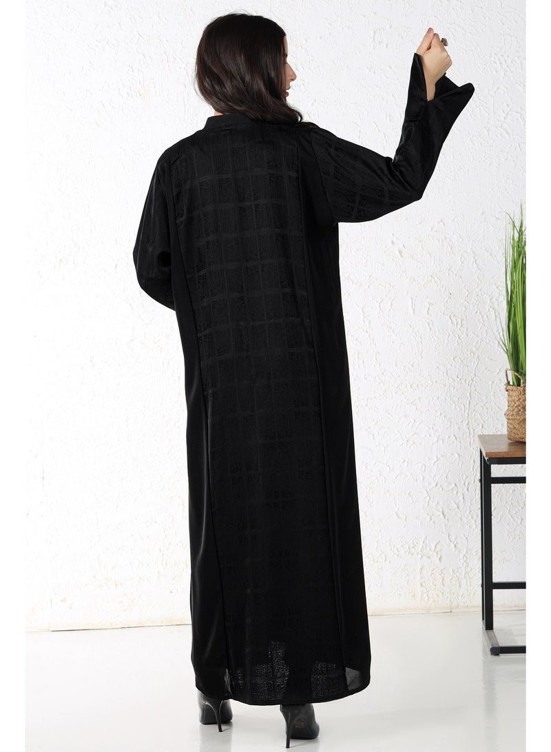 MyesuQ Black abaya with checkered fabric - Image 3