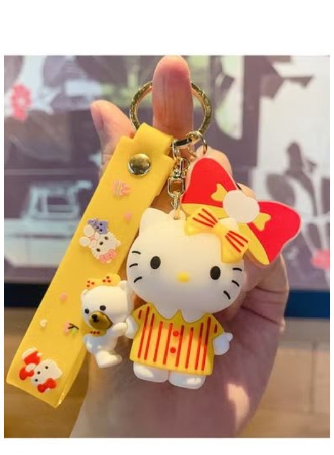 Hello Kitty & Friend Themed Keychain Set (3D Character Design with Decorative Strap)