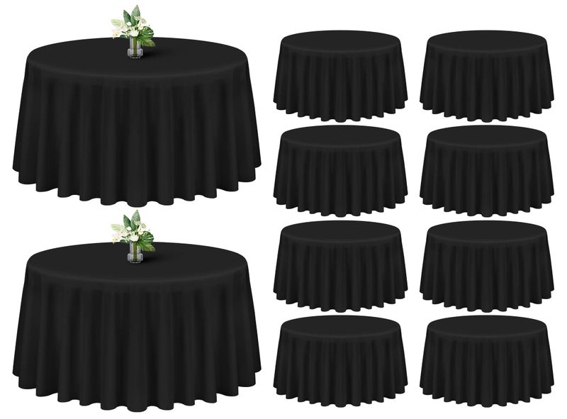 Showgeous 10 Pack Black Round Tablecloth 120 Inch Polyester Table Cloth Washable Decorative Fabric Table Covers for Wedding Dining Party Banquet Buffet