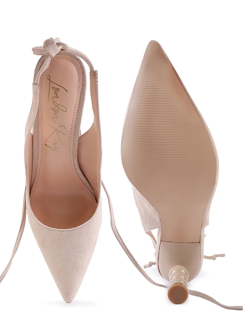 London Rag Beige Faux Suede Cut Out Heel Laceup Sandals