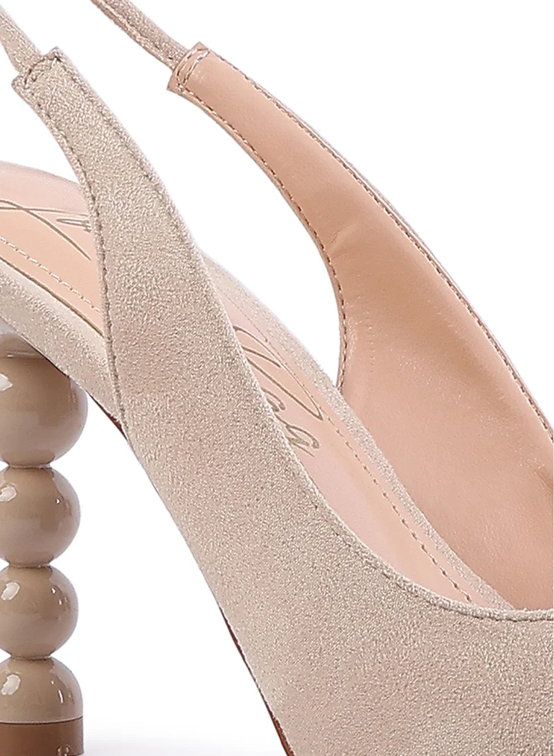 London Rag Beige Faux Suede Cut Out Heel Laceup Sandals
