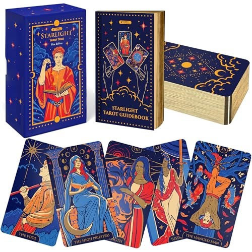 Wyspell Tarot Cards with Guide Book Starlight Unique Tarot Deck for Beginners Traditional Symbolism Beautiful Modern Tarot Decks Blue - Image 1