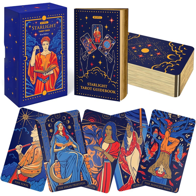 Wyspell Tarot Cards with Guide Book Starlight Unique Tarot Deck for Beginners Traditional Symbolism Beautiful Modern Tarot Decks Blue - Image 3