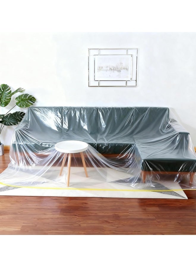 Thick Clear Plastic Drop Cloth with Adhesive Strip, Disposable Painting Cover for Furniture Floor Wall Protection 2.7x20m - Image 1
