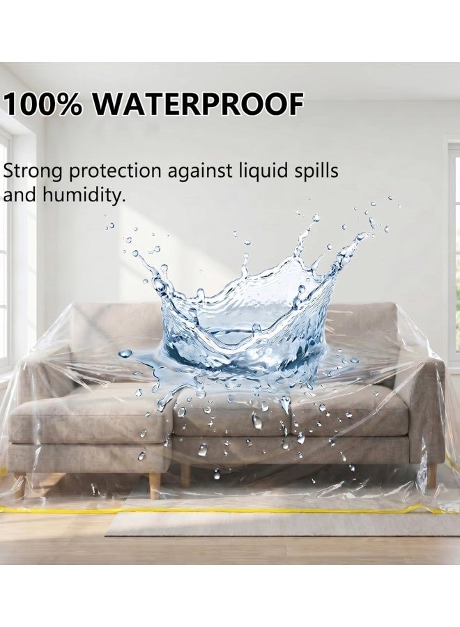 Thick Clear Plastic Drop Cloth with Adhesive Strip, Disposable Painting Cover for Furniture Floor Wall Protection 2.7x20m - Image 3
