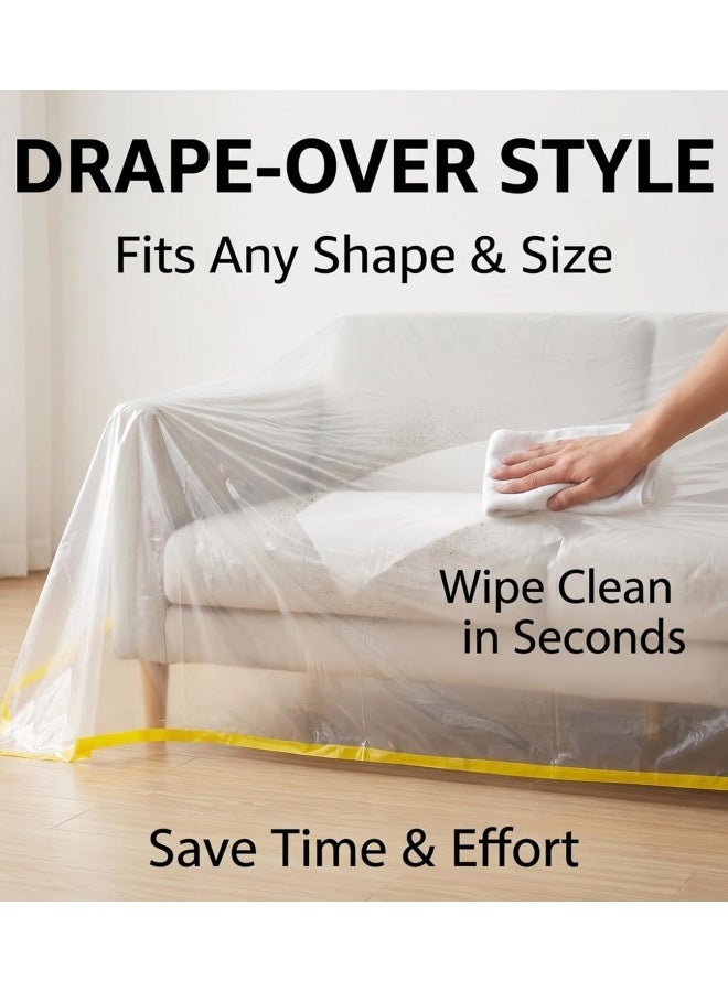 Thick Clear Plastic Drop Cloth with Adhesive Strip, Disposable Painting Cover for Furniture Floor Wall Protection 2.7x20m - Image 5