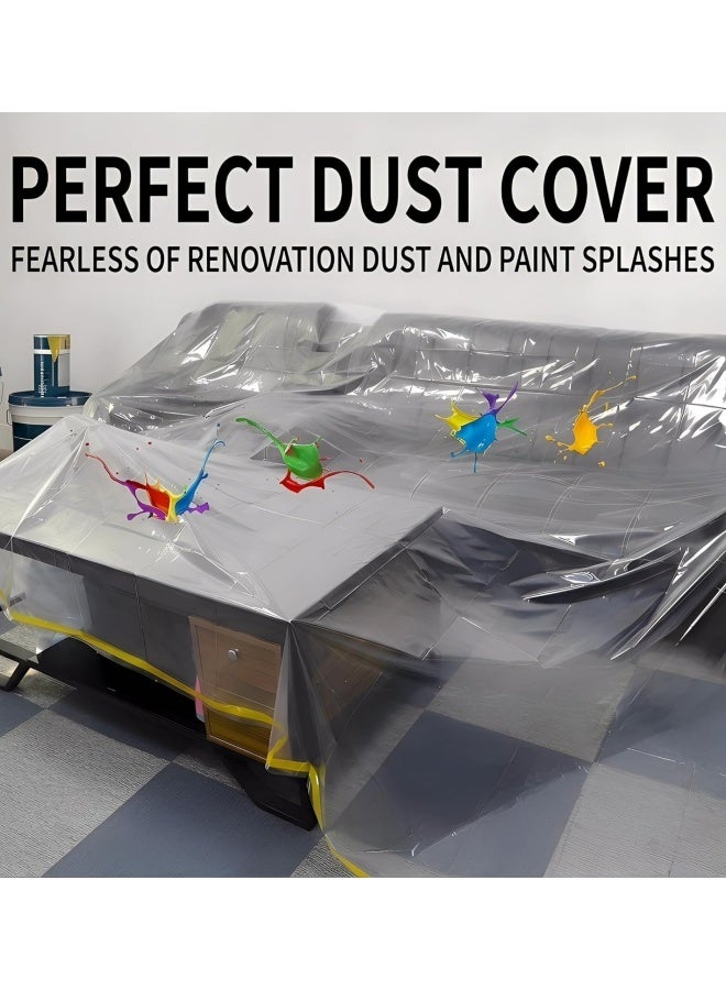 Thick Clear Plastic Drop Cloth with Adhesive Strip, Disposable Painting Cover for Furniture Floor Wall Protection 2.7x20m - Image 4