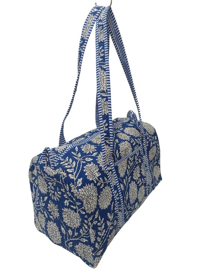 ART WORLD Handblock Print Cotton Quilted Duffle Bag Eco-Friendly & Handmade Gym Yoga Sports Golf Travel Large Capacity Shoulder Tote Bag 18x10x10 Inches (Blue) - Image 2