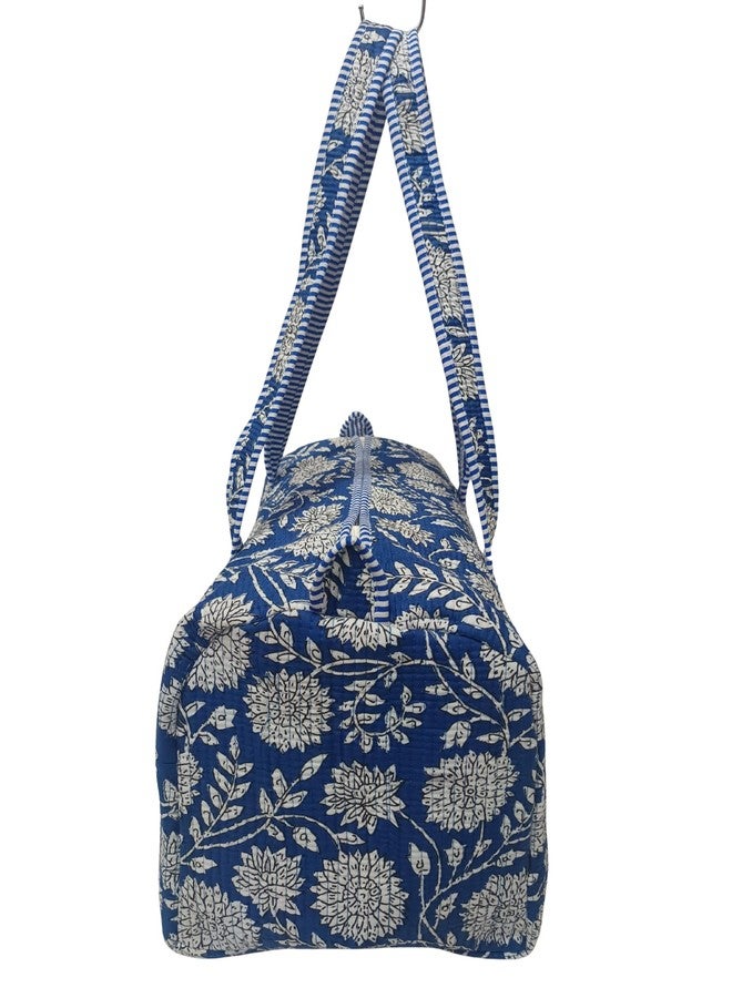 ART WORLD Handblock Print Cotton Quilted Duffle Bag Eco-Friendly & Handmade Gym Yoga Sports Golf Travel Large Capacity Shoulder Tote Bag 18x10x10 Inches (Blue) - Image 3