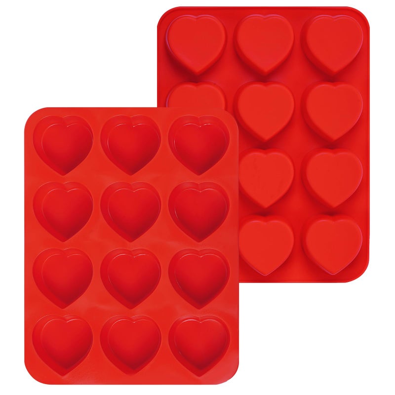 Yolyoo 2 Pack Silicone Heart Muffin Pan Nonstick Silicone Molds for Making Muffin Cakes Baking Brownies and Cupcake Pan - Image 1